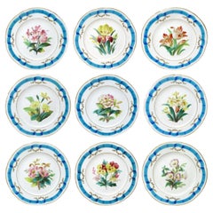 Antique Set French Paris Porcelain Gilt Cabinet Plates Still Life Flowers Fruit