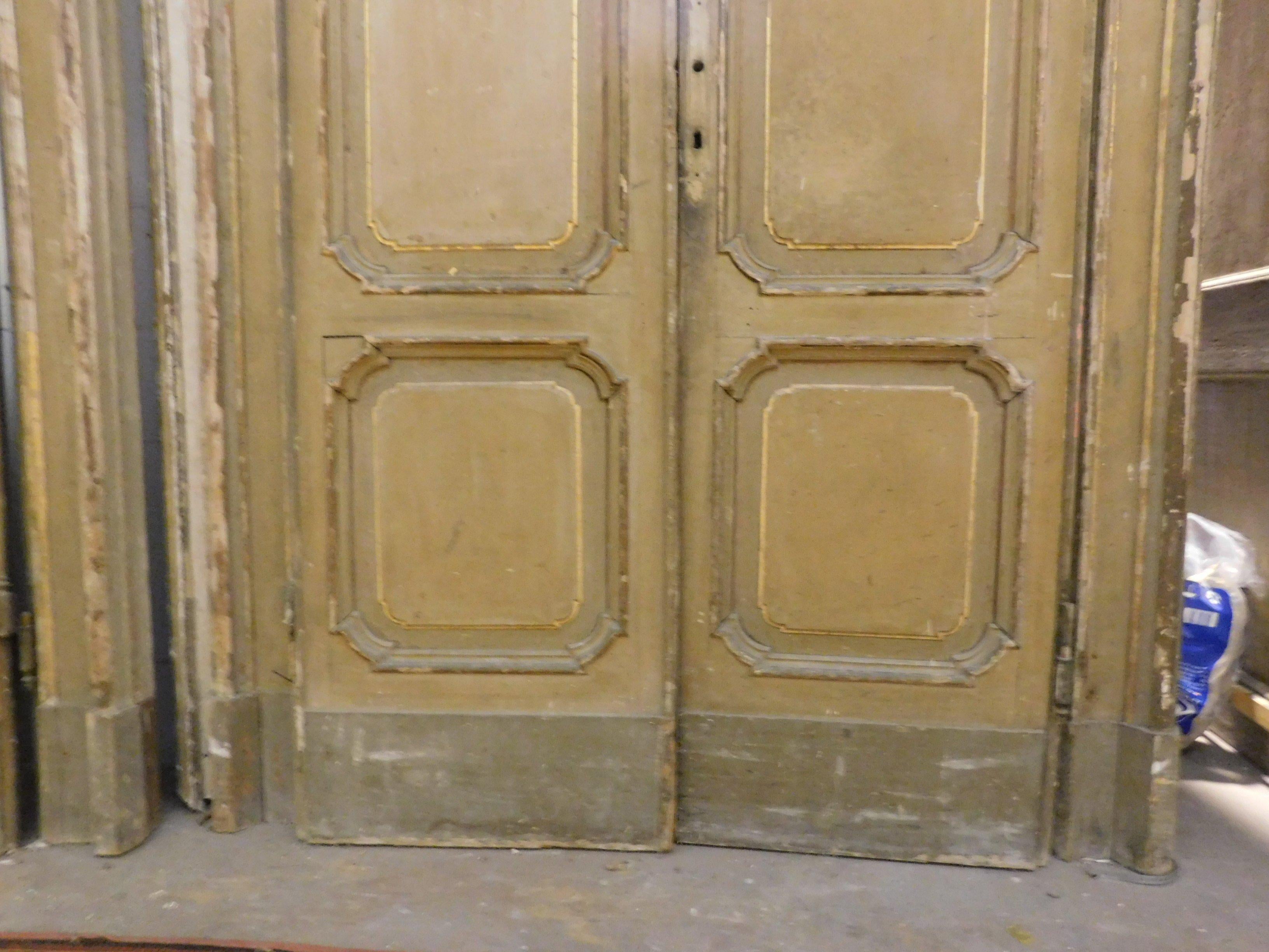 Antikes Set mit 4 Türen, N.4 Holz lackiert in Goldgrün, mit Glas und Rahmen Mailand 1800 im Angebot 9
