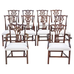 Vintage Set of 10 '8+2' Mahogany Georgian Revival Dining Chairs Ribbon Back