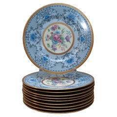Antique Set of 10 Blue Floral Limoges Dishes for J.E. Caldwell