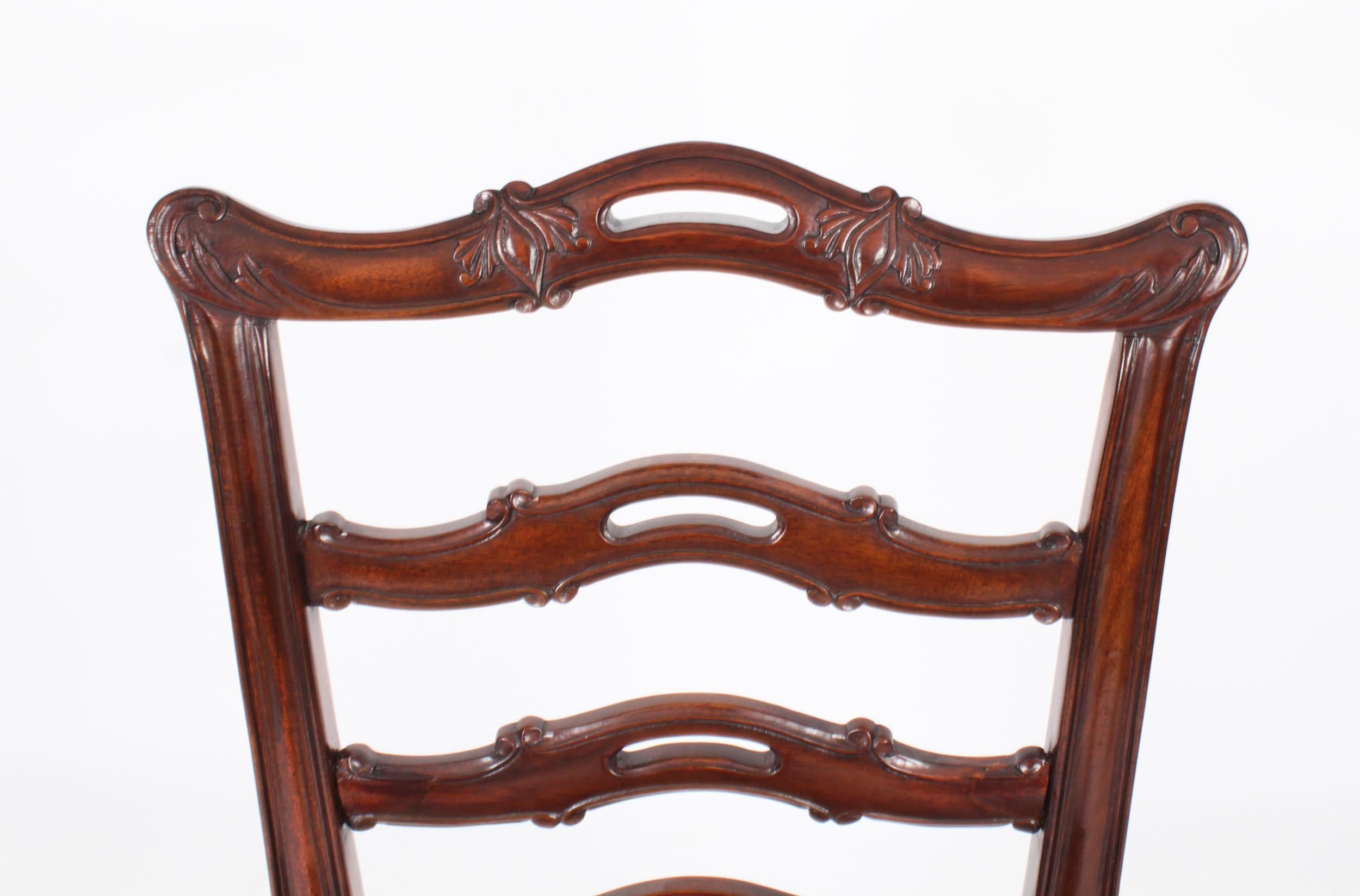 Antique Set of 10 Chippendale Ladderback Dining Chairs 19th Century 8