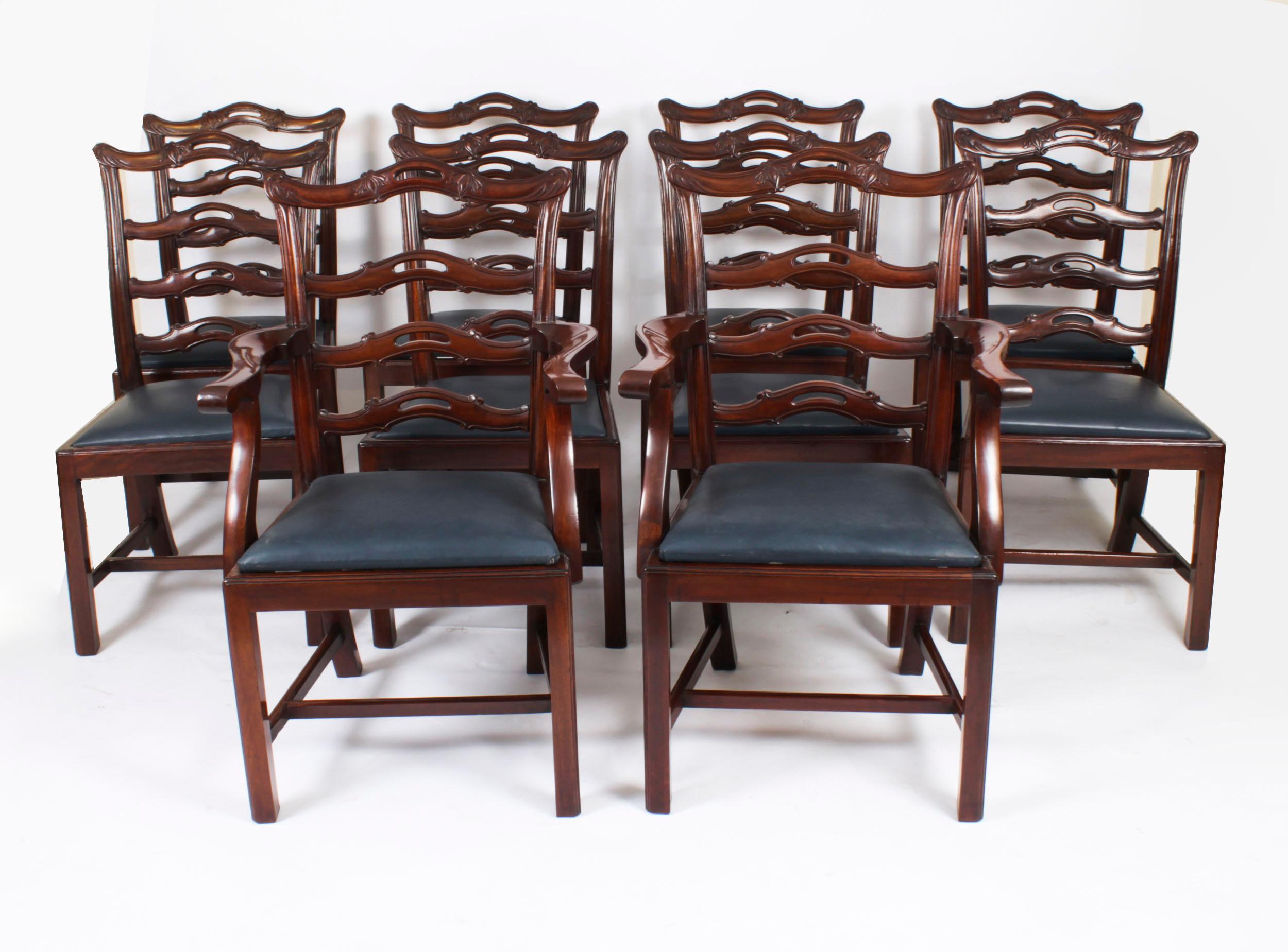 Antique Set of 10 Chippendale Ladderback Dining Chairs 19th Century 14