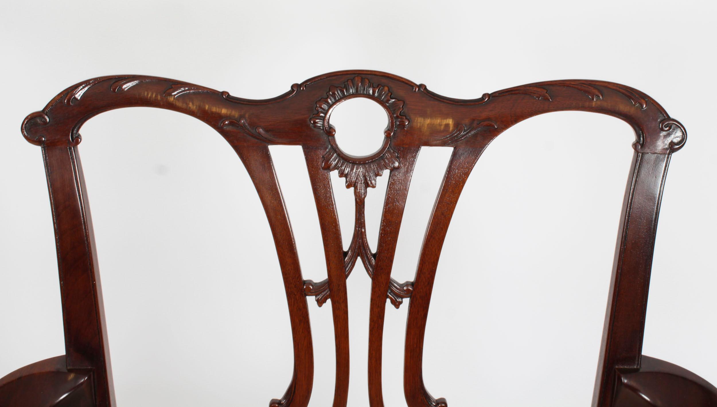 Antique Set of 10 Chippendale Revival Dining Chairs 19th Century 10