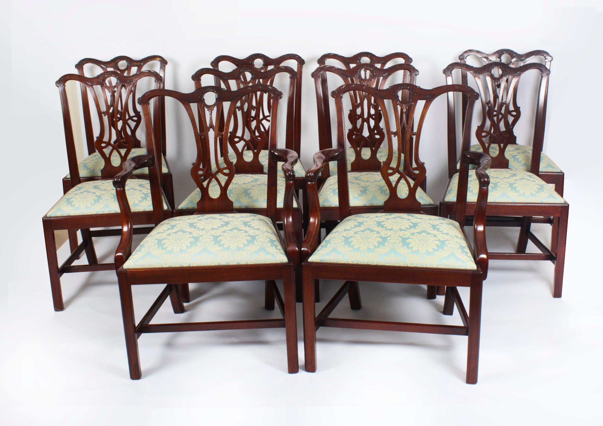 Antique Set of 10 Chippendale Revival Dining Chairs 19th Century 15