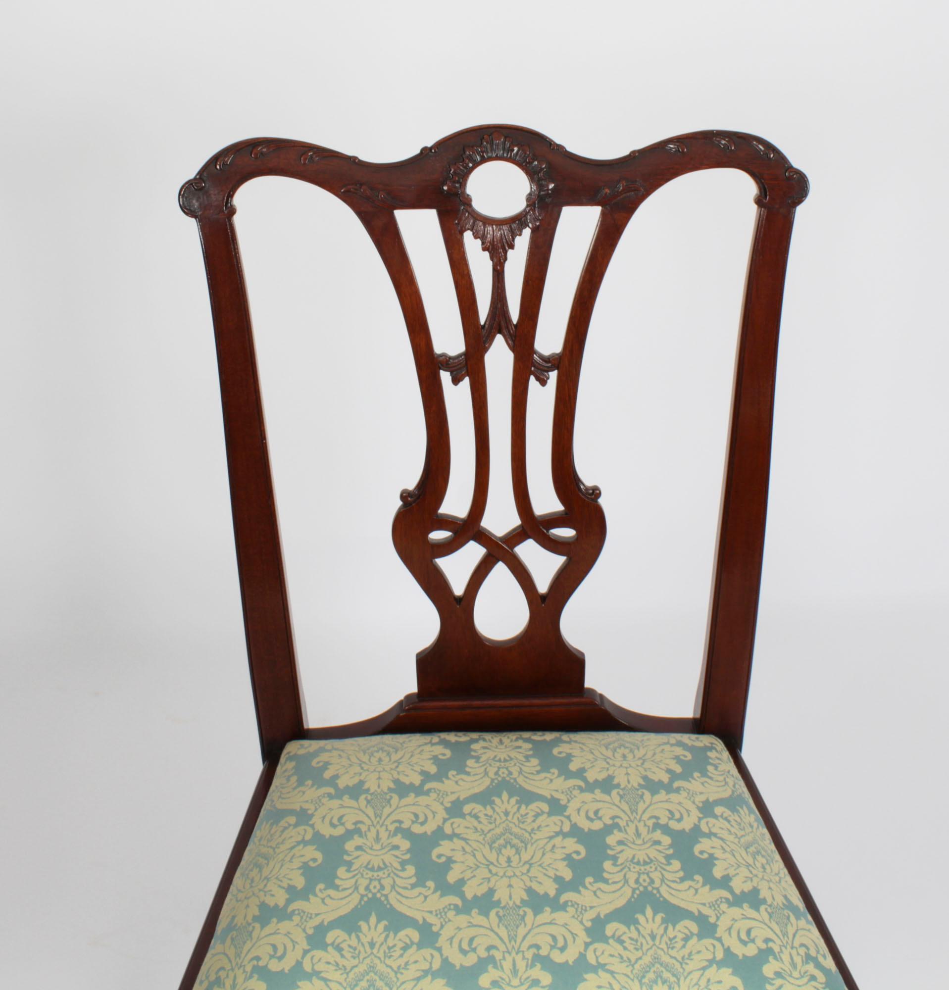 Mahogany Antique Set of 10 Chippendale Revival Dining Chairs 19th Century