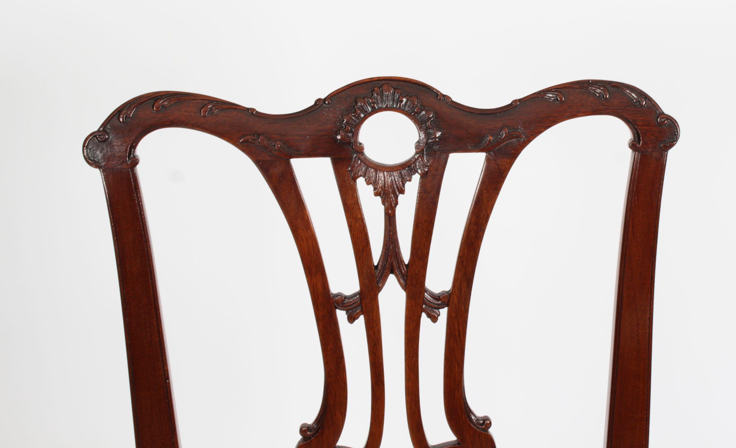 Antique Set of 10 Chippendale Revival Dining Chairs 19th Century 1