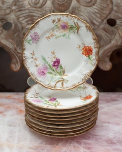 Antique Set of 10 Floral Gilded Side Plates for J. E. Caldwell