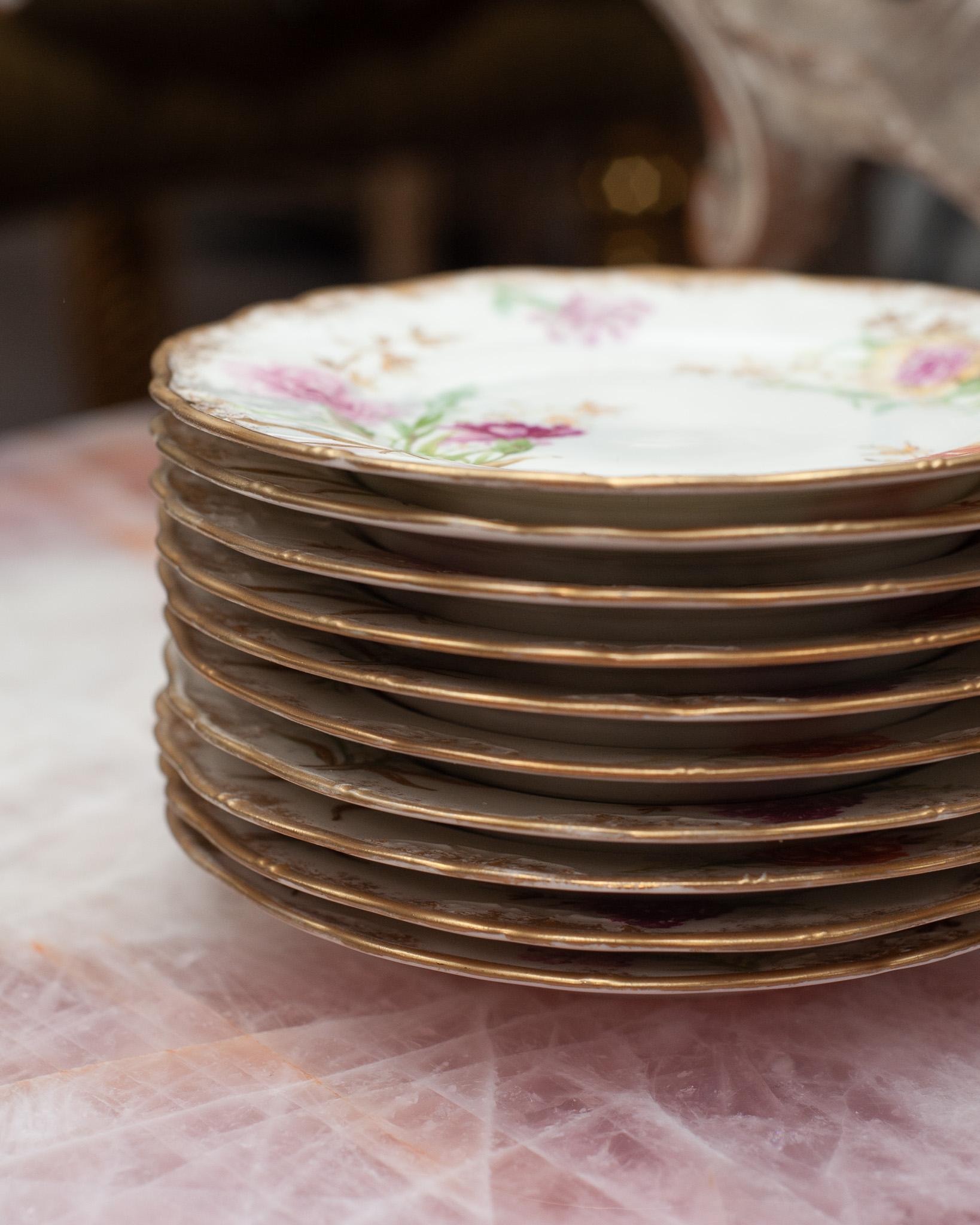 Gilt Antique Set of 10 Floral Gilded Side Plates for J. E. Caldwell