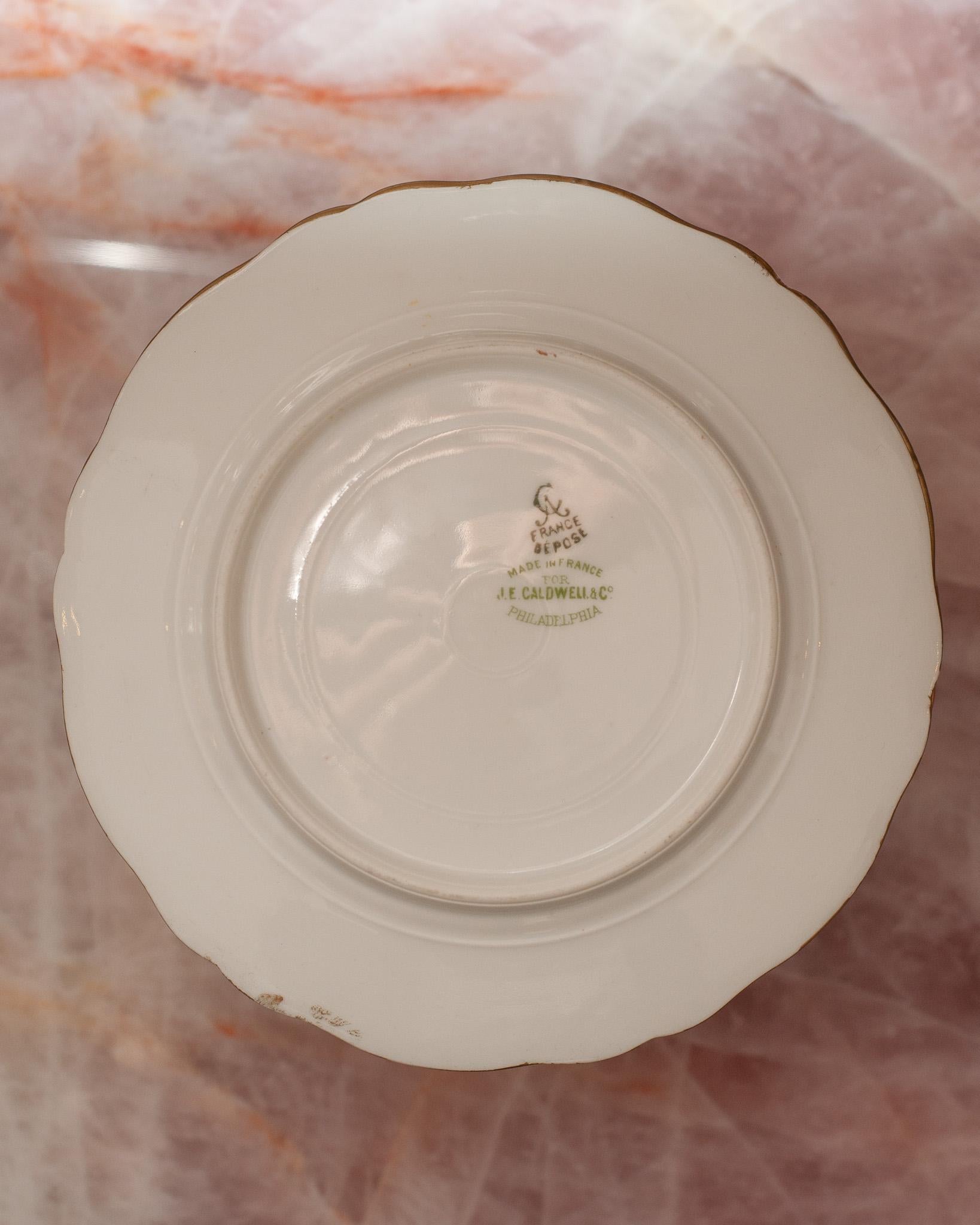 Antique Set of 10 Floral Gilded Side Plates for J. E. Caldwell In Good Condition In Toronto, ON