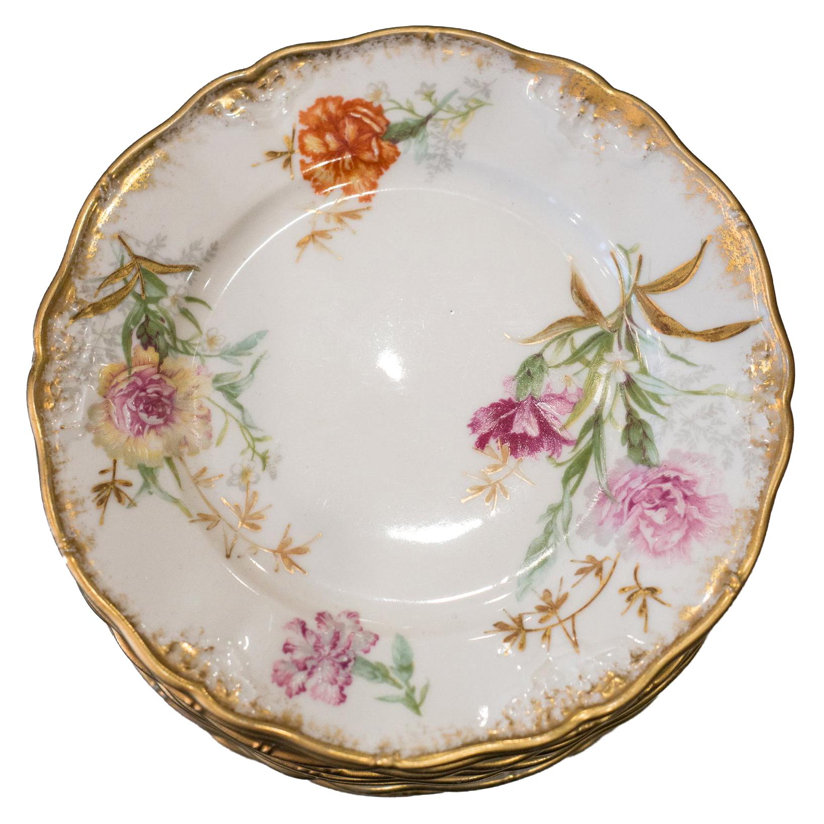 Antique Set of 10 France Dépose for J. E. Caldwell Floral and Gilt Side Plates