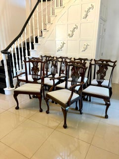 Antique Set of 10 Irish Mid 19th Century Carved Mahogany Dining Chairs Carvers
