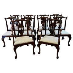 Antique Set of 10 Irish Mid 19th Century Carved Mahogany Dining Chairs Carvers