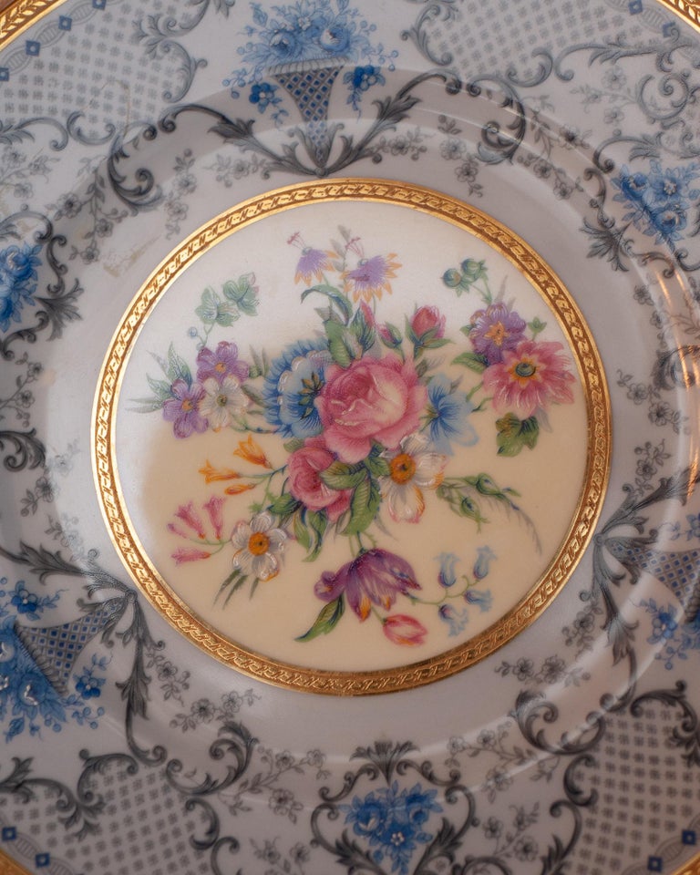 20th Century Antique Set of 10 Limoges for J. E. Caldwell Floral and Gilt Plates For Sale