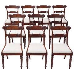 Antique Set of 10 Regency Carved Mahogany Dining Chairs