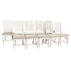 Antique Set of 10 White Painted Gustavian Dining Chairs, Sweden, circa 1880