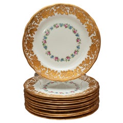 Antique Set of 11 Floral Gilded Side Plates for Ovington's Brothers, New York