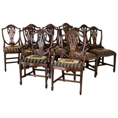 Antique Set of 12 English Mahogany Shield Back Dining Chairs