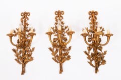 Antique Set of 12 French Louis Revival 3 Branch Ormolu Wall Lights 20th Century