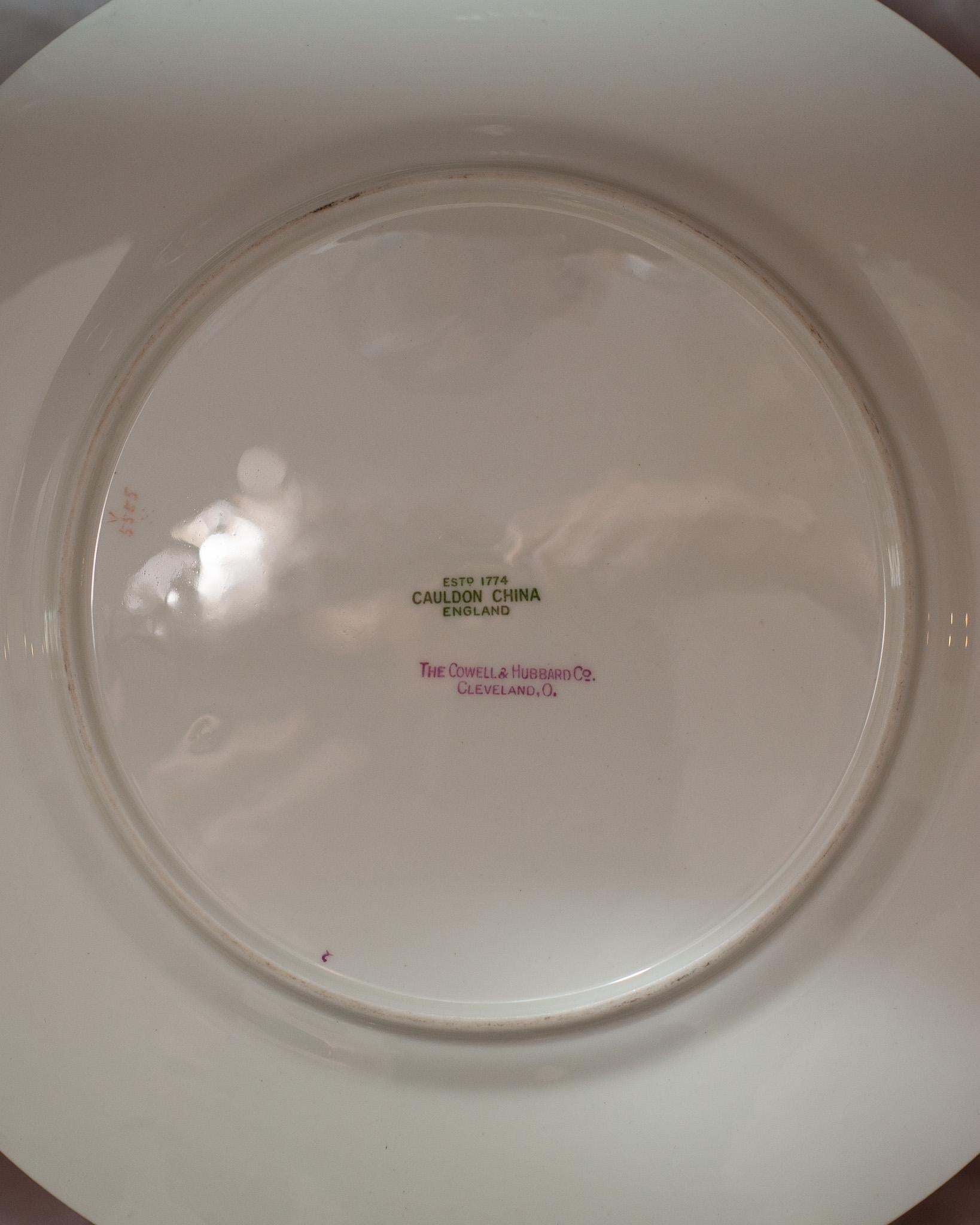 Antique Set of 12 Golden Cauldon Dinner Plates for Cowell & Hubbard Co, Ohio In Good Condition For Sale In Toronto, ON
