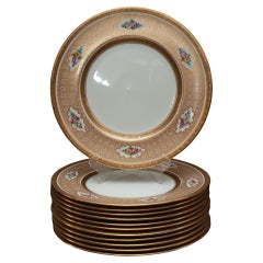 Antique Set of 12 Golden Cauldon Dinner Plates for Cowell & Hubbard Co, Ohio