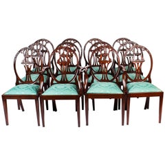 Antique Set of 12 Hepplewhite Mahogany Dining Chairs, 19th Century