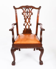 Antique Set of 12 Mahogany Chippendale Dining Chairs Circa 1900