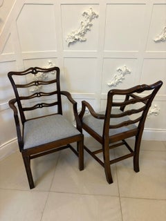 Antique Set of 12 Mahogany Chippendale Style Ladder Back Dining Chairs