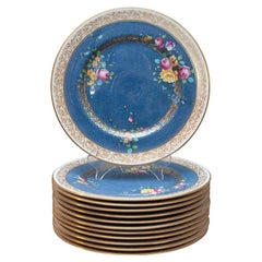 Antique Set of 12 Royal Doulton for J.E. Caldwell Floral and Gilt Dinner Plates