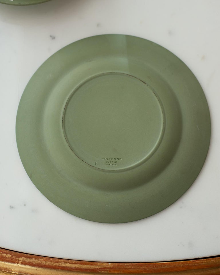 Antique Set of 12 Sage Green Wedgwood Jasperware Dessert Plates at