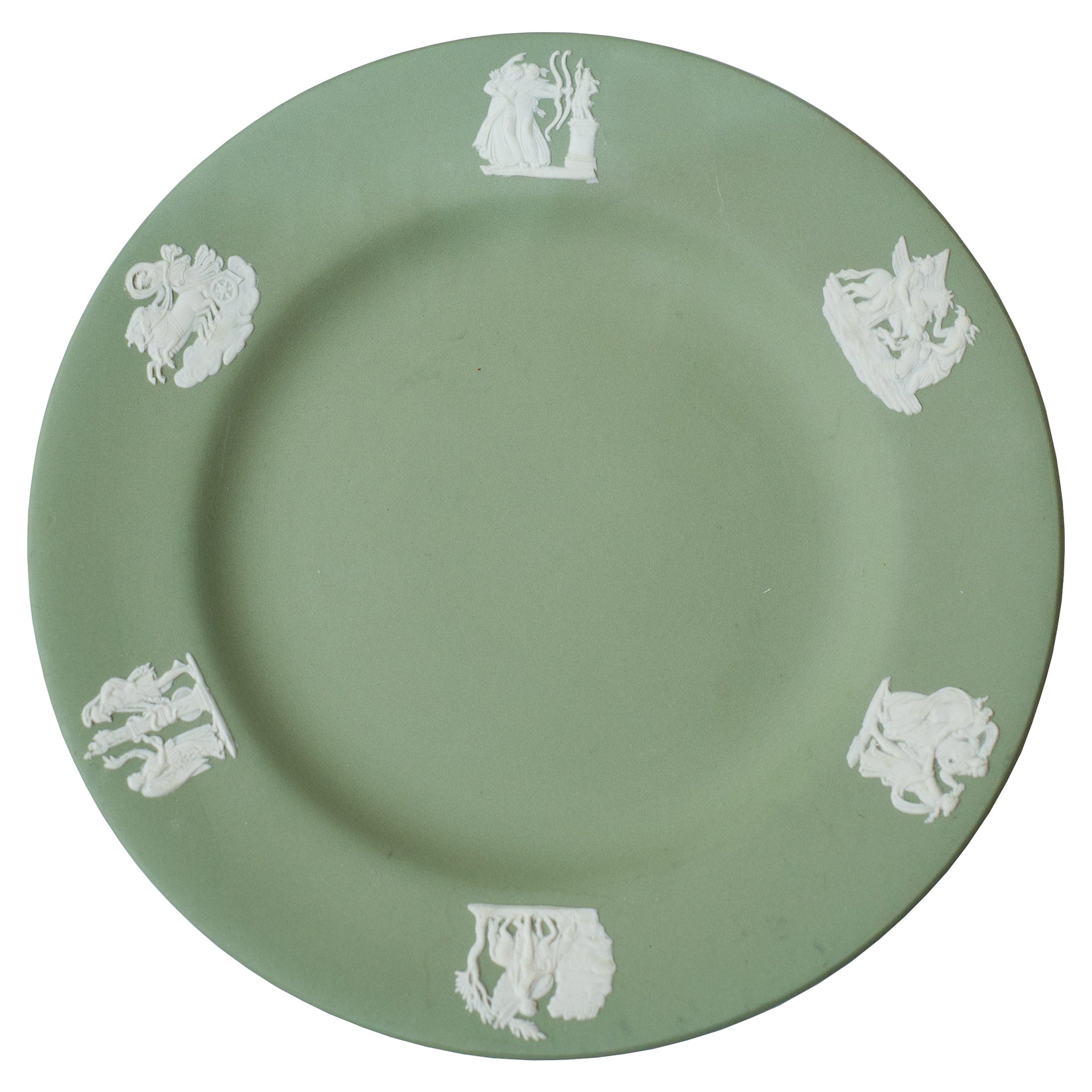Antique Set of 12 Sage Green Wedgwood Jasperware Dessert Plates