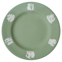 Antique Set of 12 Sage Green Wedgwood Jasperware Dessert Plates