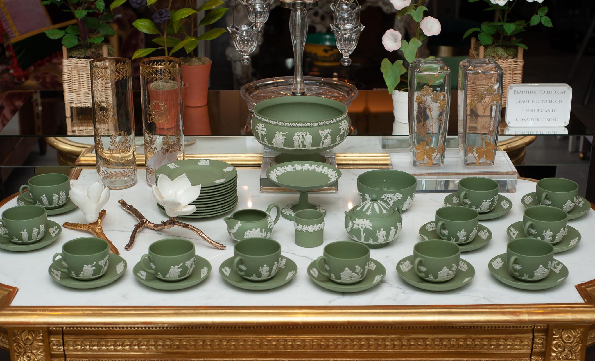 sage green tea set
