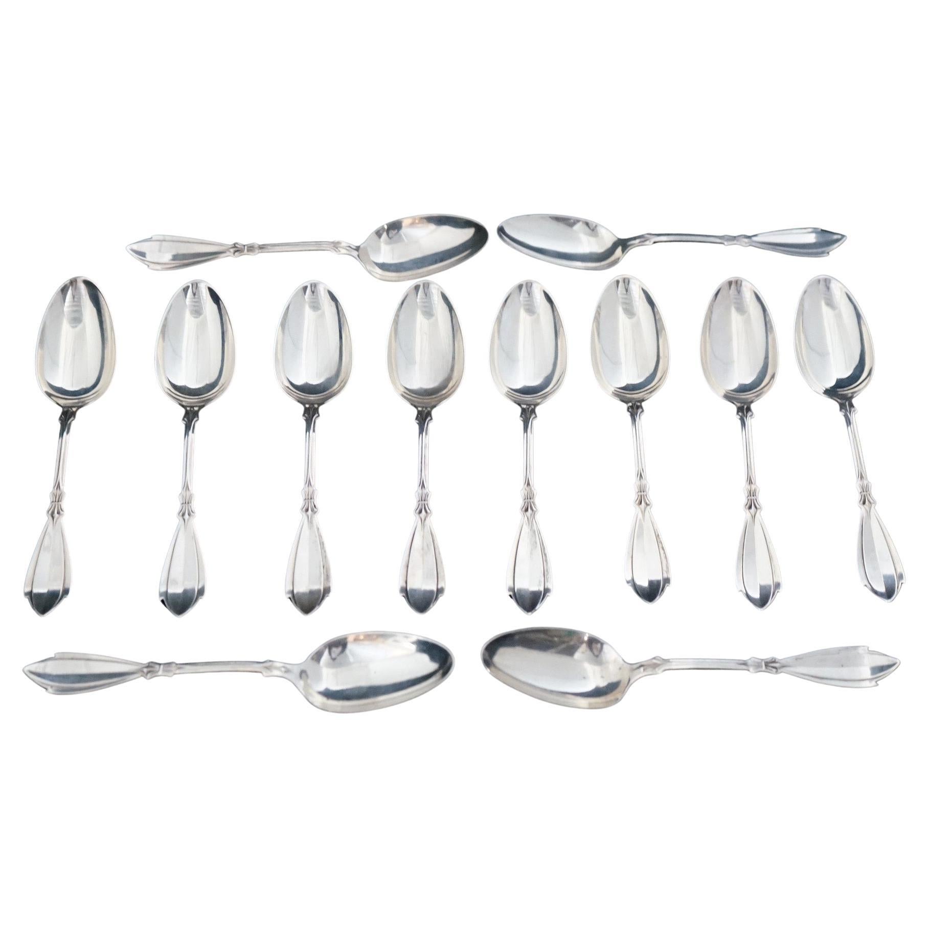 Antique Set of 12 Silver Tablespoons by Albert Coles C1850, 22.4 TOZ