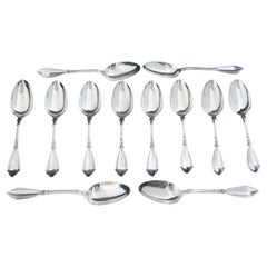 Antique Set of 12 Silver Tablespoons by Albert Coles C1850, 22.4 TOZ