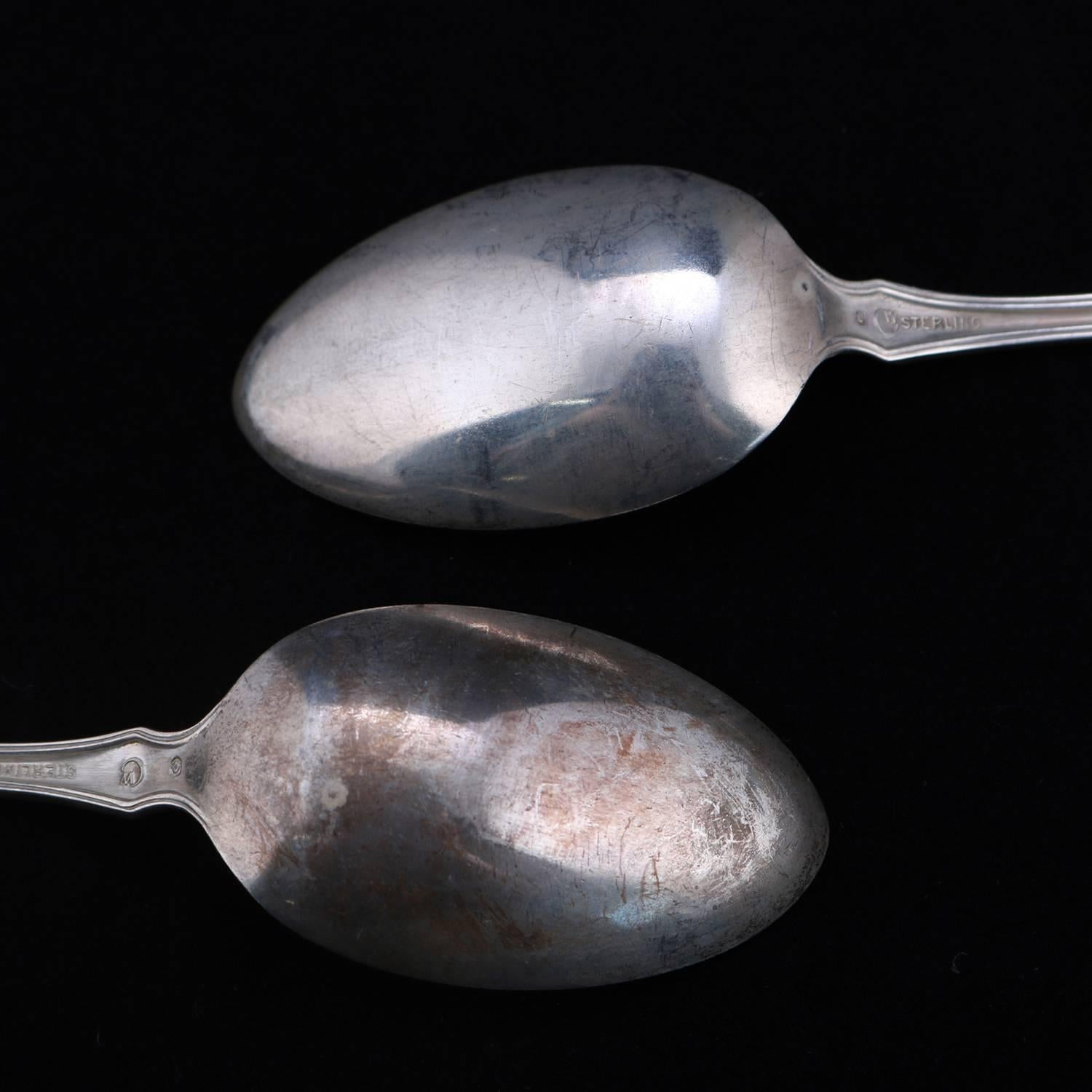 Antique Set of 12 Sterling Silver Teaspoons, 9.77 Toz, circa 1900 8