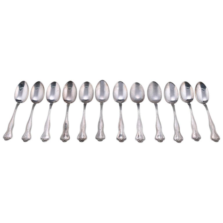 Antique Set of 12 Sterling Silver Teaspoons, 9.77 Toz, circa 1900 For