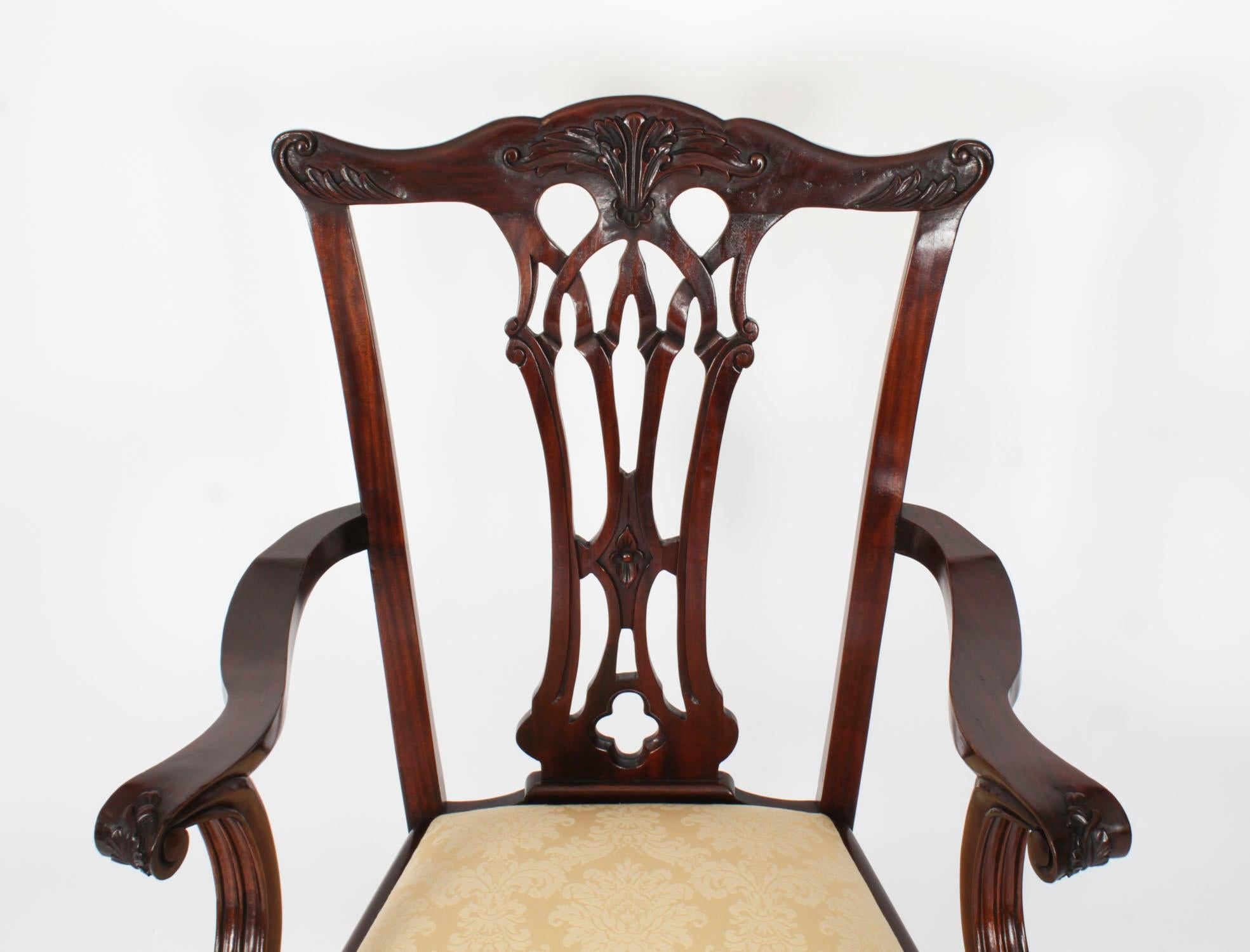 Antique Set of 14 Chippendale Revival Dining Chairs 20th Century 6