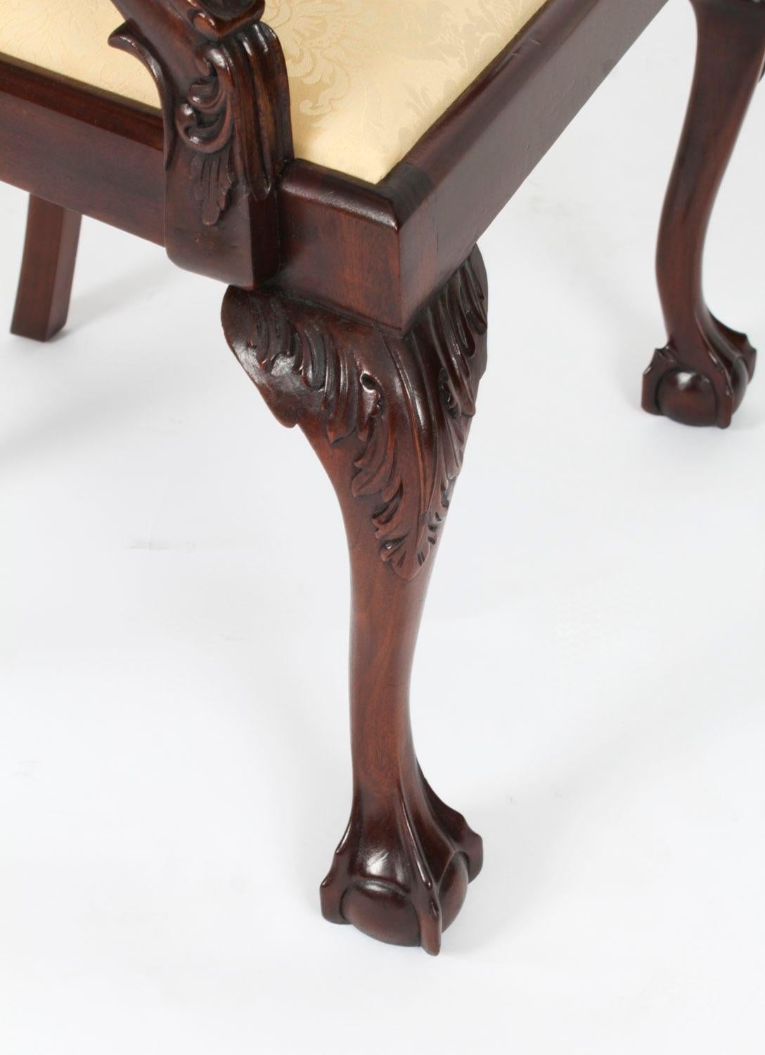 Antique Set of 14 Chippendale Revival Dining Chairs 20th Century 9
