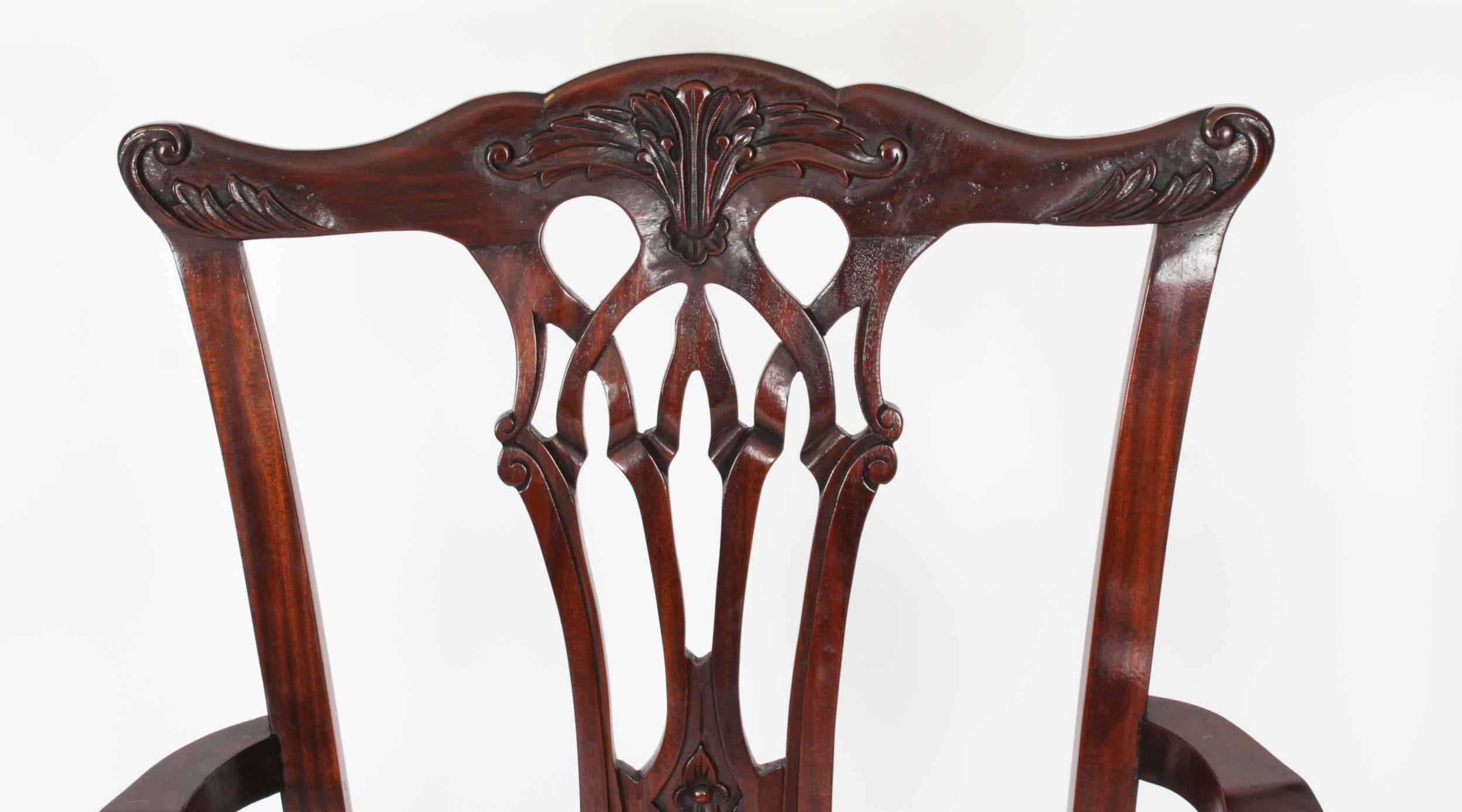 Antique Set of 14 Chippendale Revival Dining Chairs 20th Century 12
