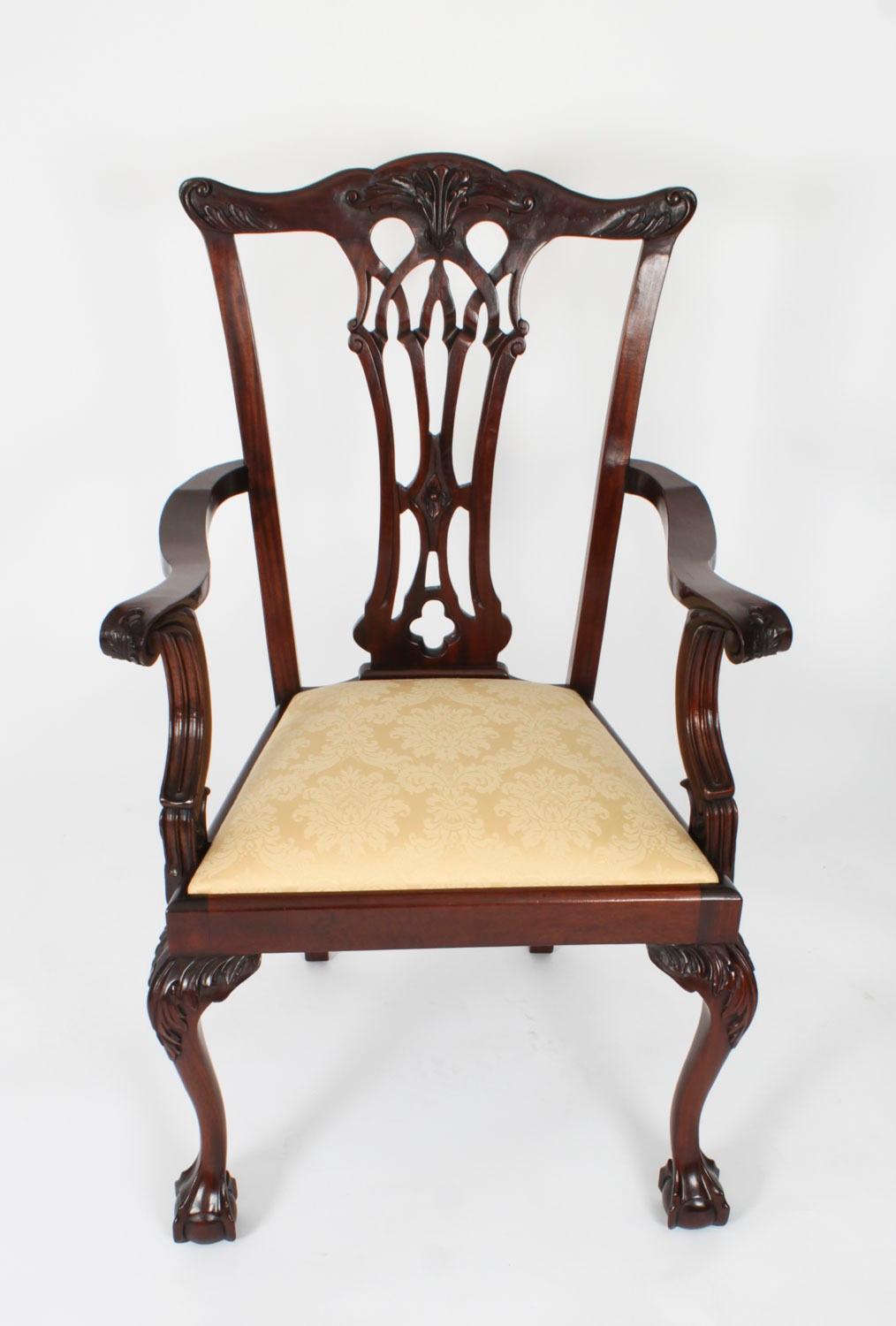 Antique Set of 14 Chippendale Revival Dining Chairs 20th Century 14