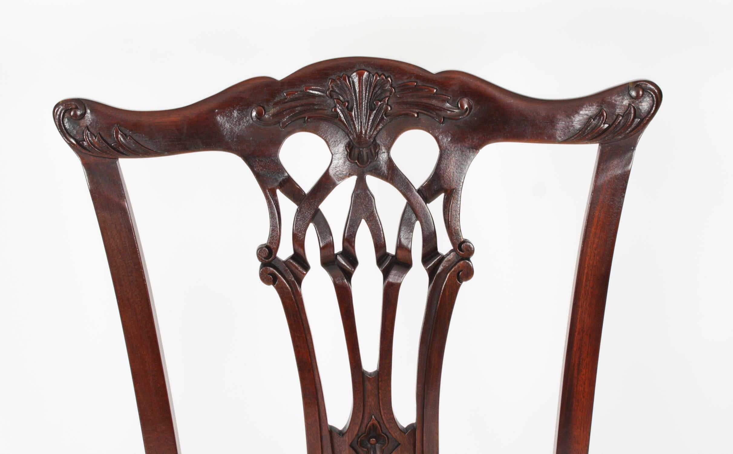 Mahogany Antique Set of 14 Chippendale Revival Dining Chairs 20th Century