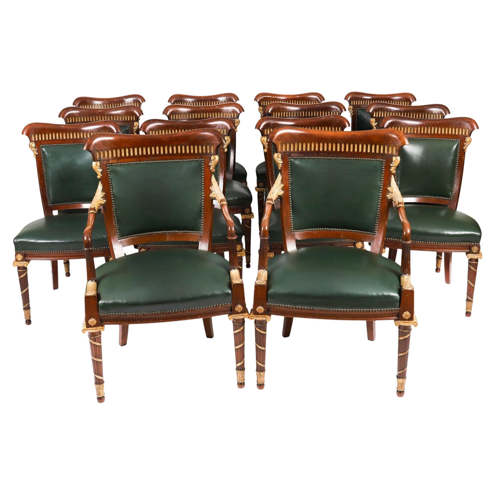 Antique Set of 14 French Mahogany & Giltwood Dining Chairs C 1860 19th Century
