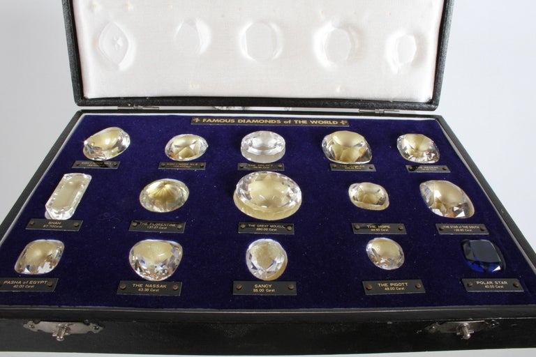 Hollywood Regency Antique Set of 15 Historical & Famous Diamonds of the World Replicas in a Case For Sale