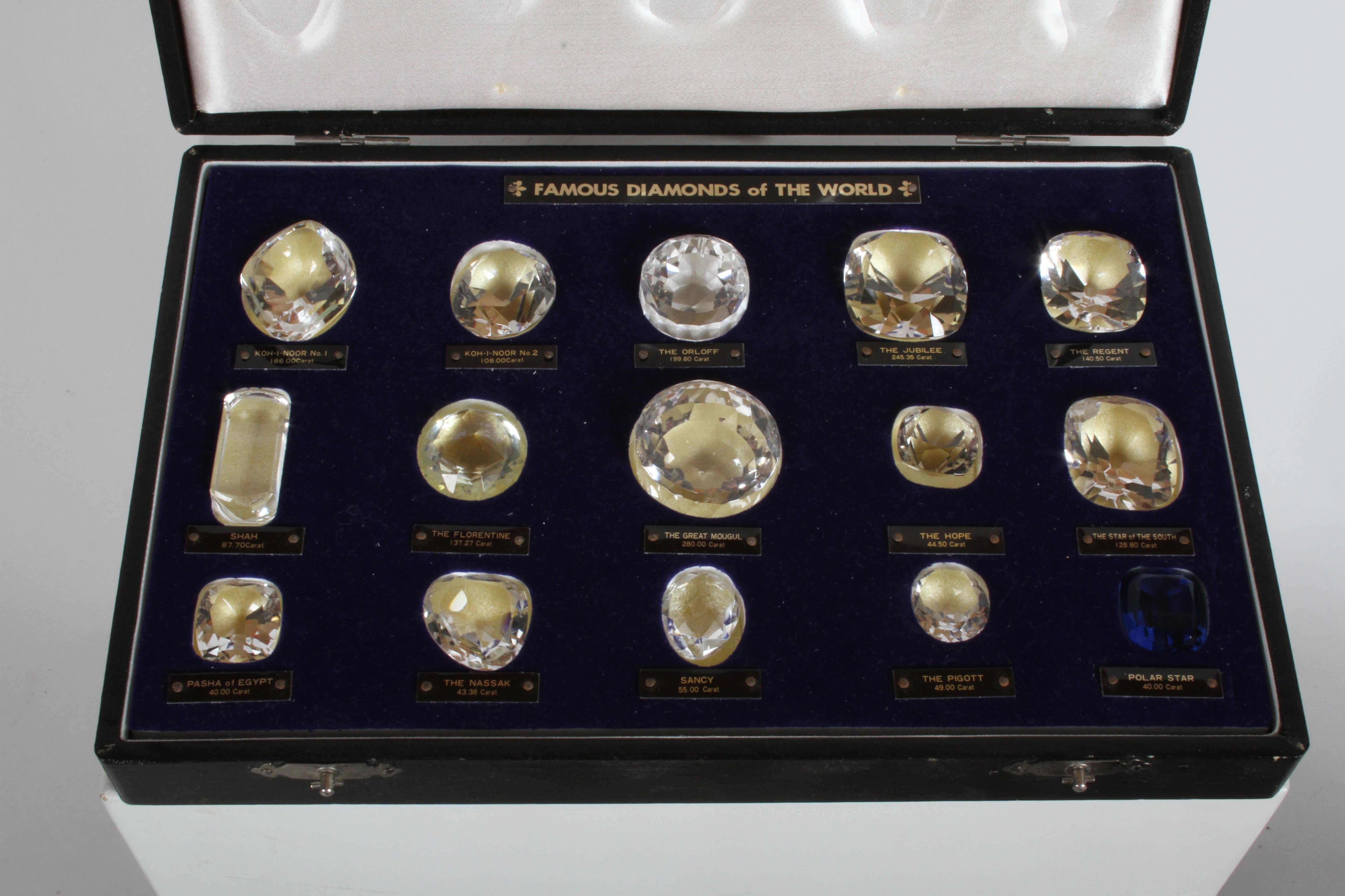 Hollywood Regency Antique Set of 15 Historical & Famous Diamonds of the World Replicas in a Case