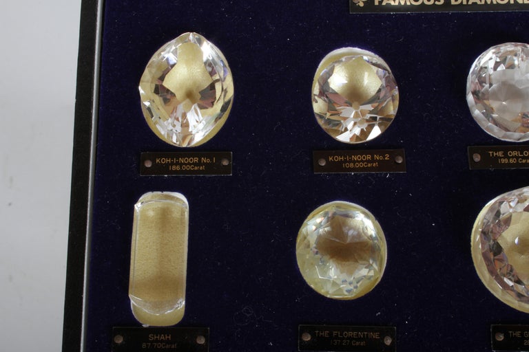 Mid-20th Century Antique Set of 15 Historical & Famous Diamonds of the World Replicas in a Case For Sale