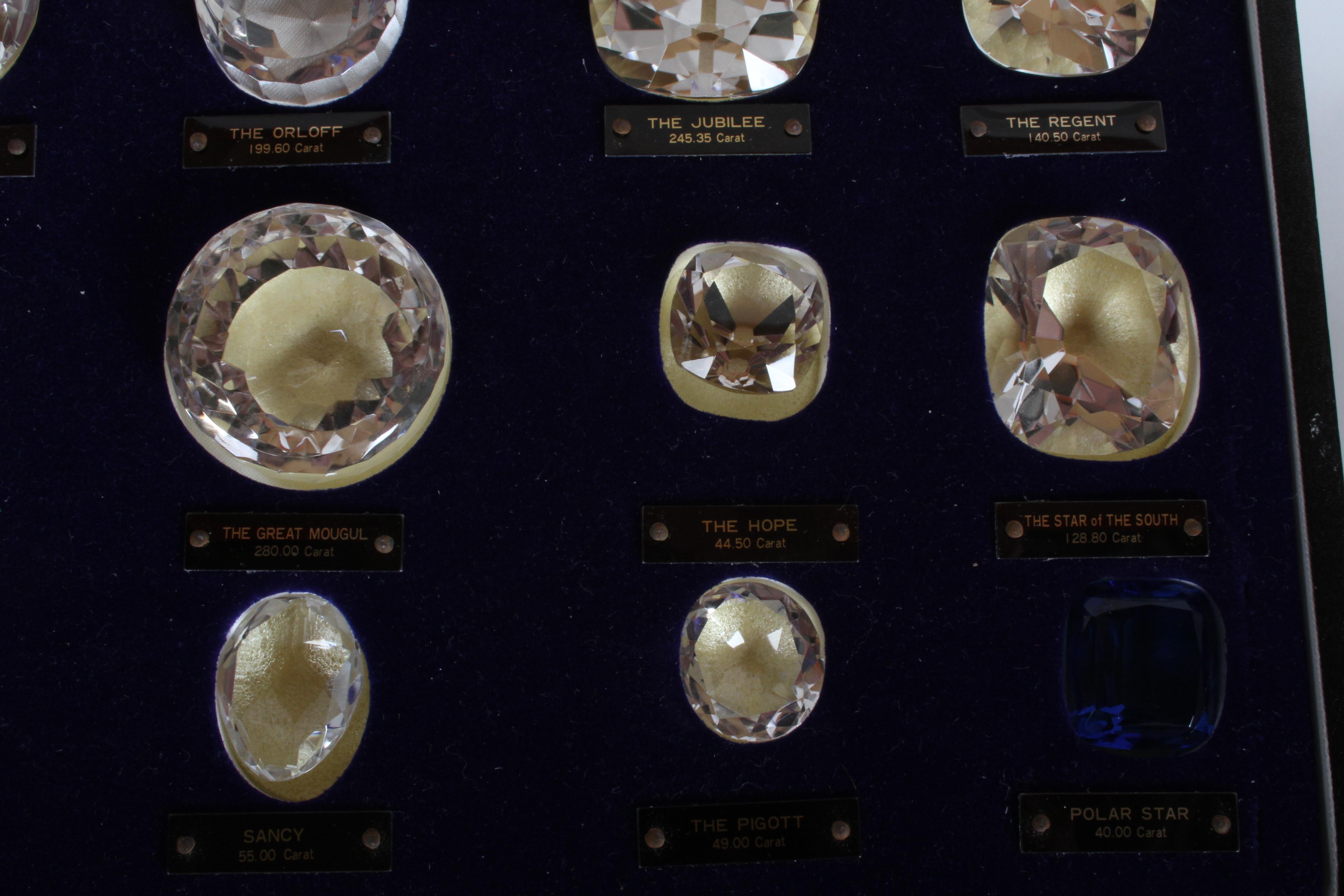Crystal Antique Set of 15 Historical & Famous Diamonds of the World Replicas in a Case