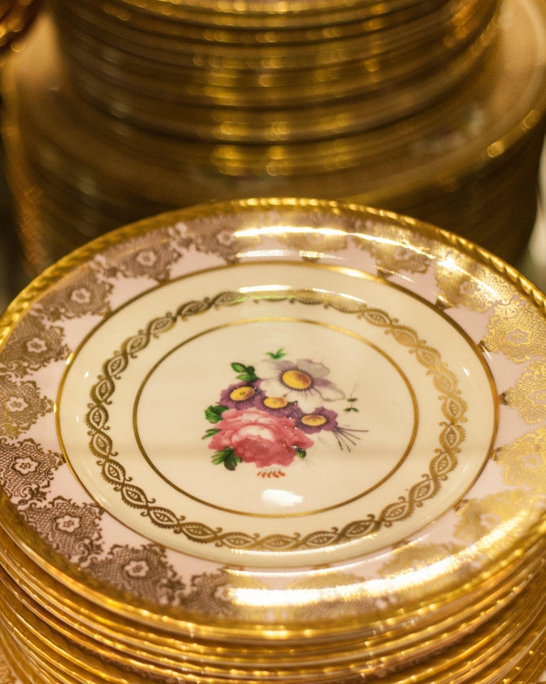 Antique Set of 15 Paragon Pink and Gold Dessert Plates For Sale at 1stDibs