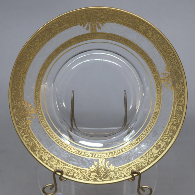 Set of 16 Etched and Gilt Decorated Rimmed Glass Dessert Plates, 20th