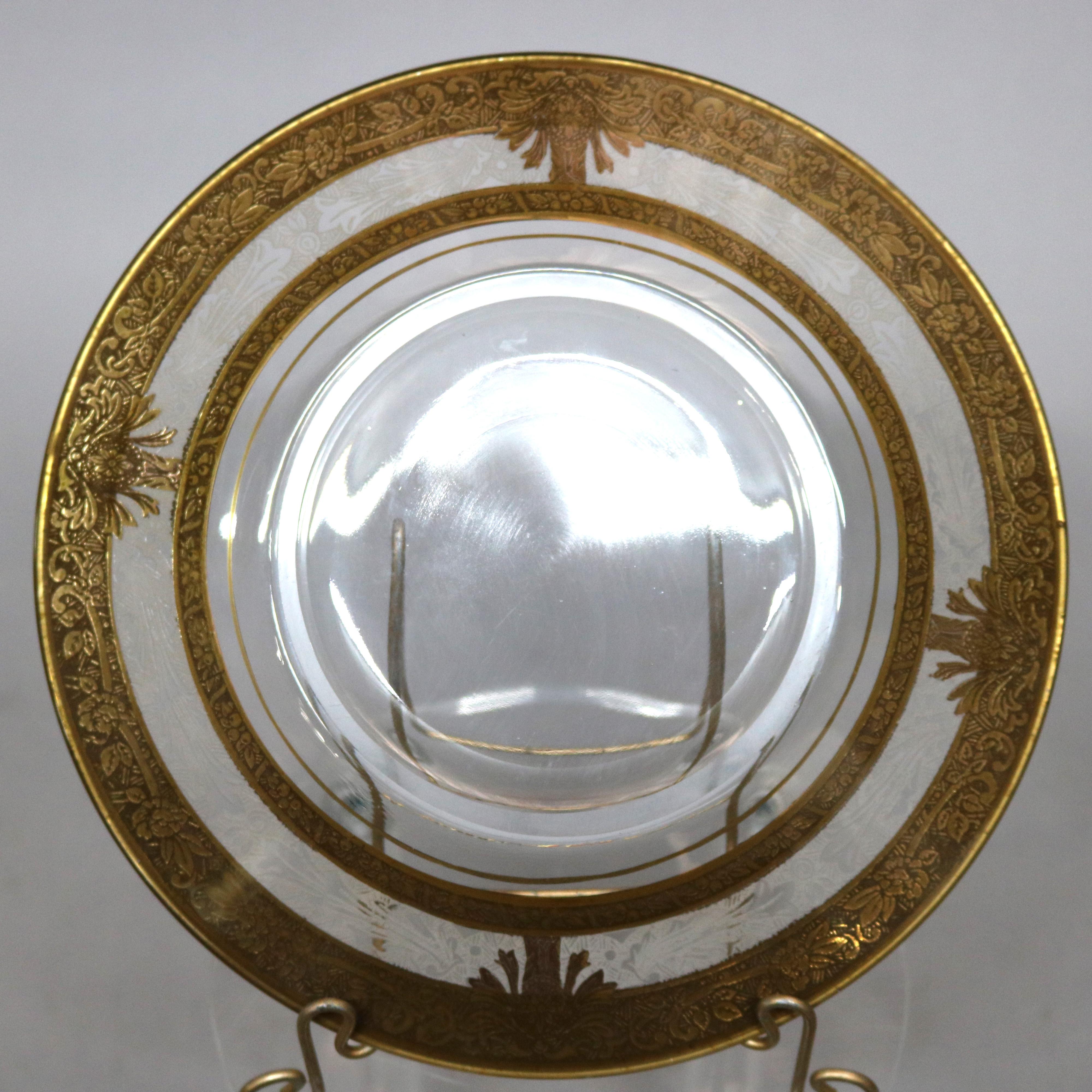 Set of 16 Etched & Gilt Decorated Rimmed Glass Dessert Plates, 20th Century 1