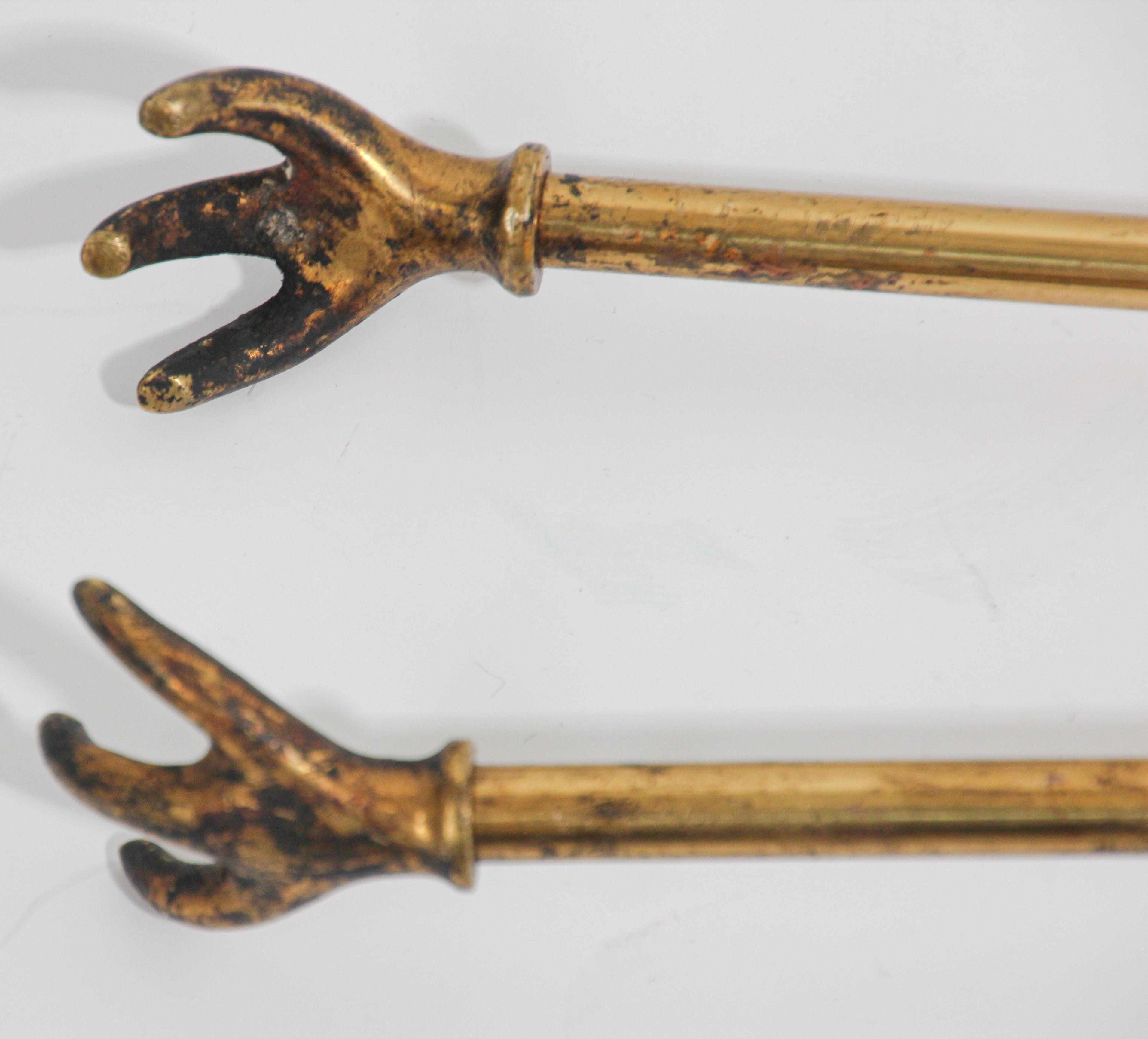Antique Set of 1920s French Polished Cast Brass Fireplace Tools 2